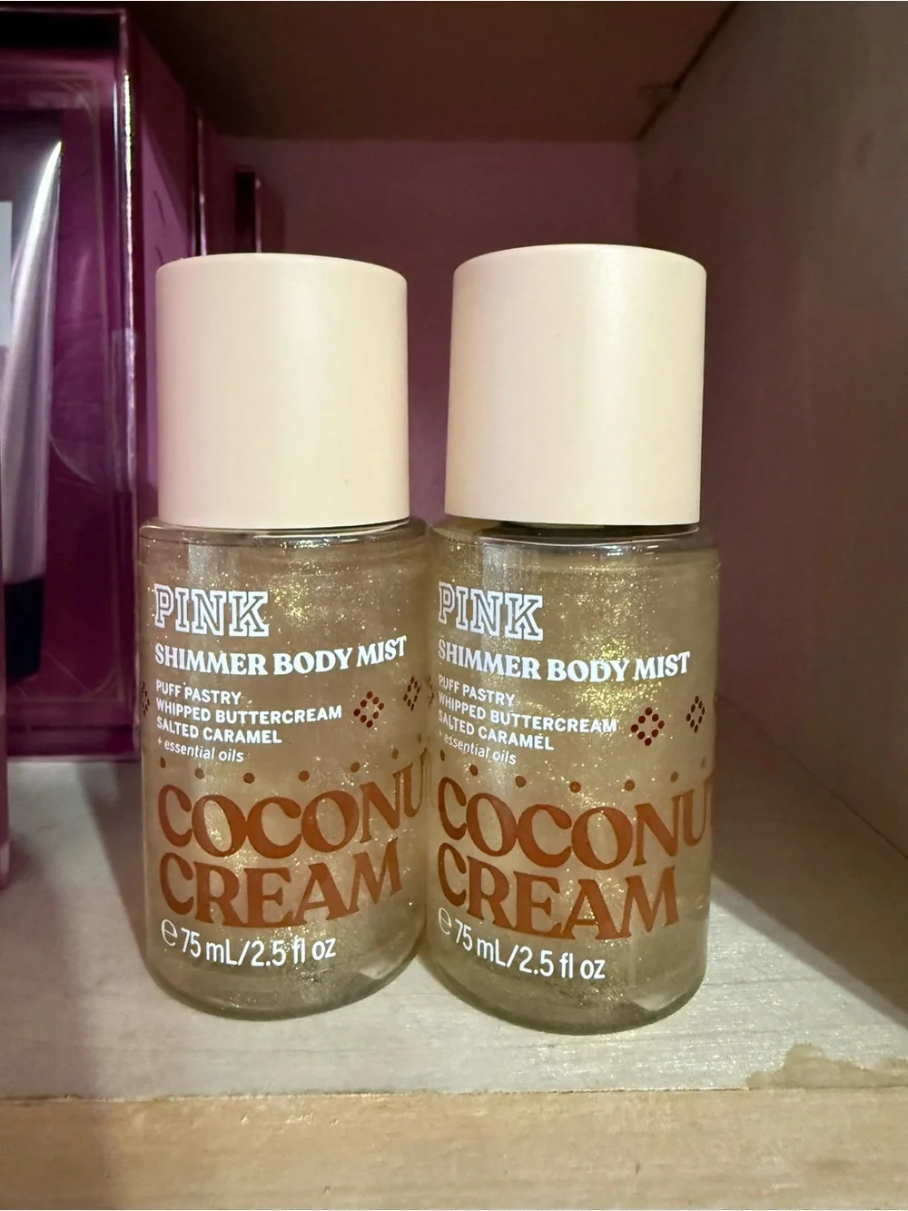PINK Victoria's Secret Coconut Cream Shimmer Body Mist — Cream & Gold
